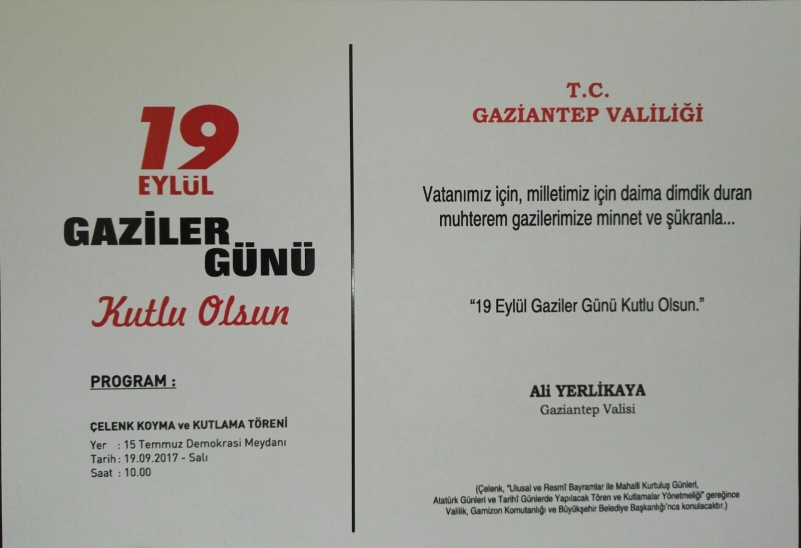 19 Eylül gaziler günü kutlama programı