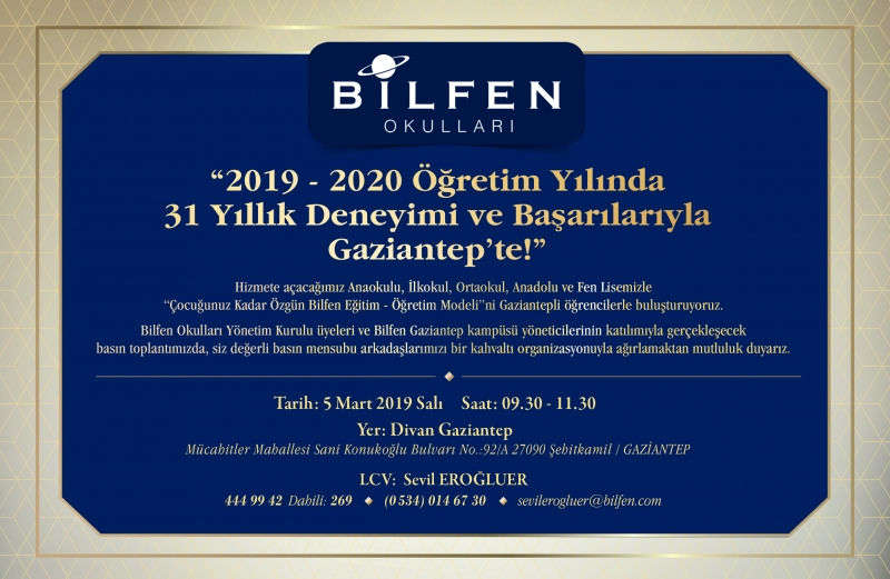 BİLFEN OKULLARI GAZİANTEP'TE AÇILIYOR 