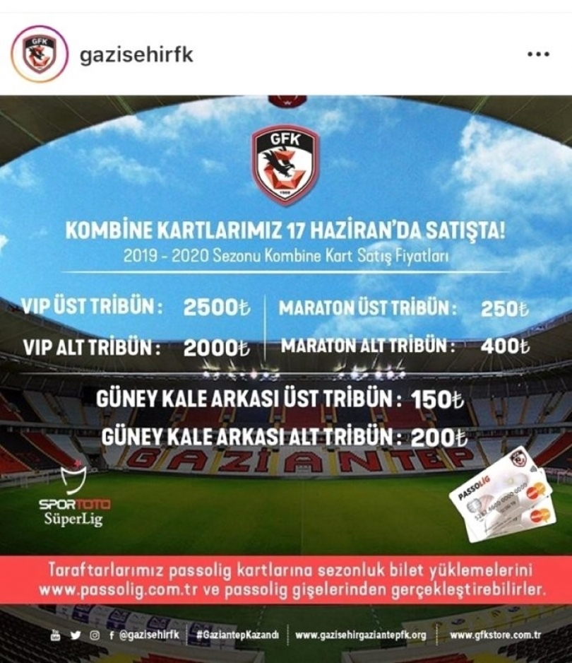 Gazişehir Gaziantep'te kombine fiyatları belli oldu