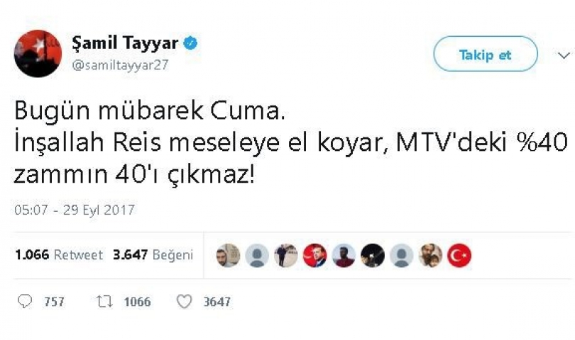 Şamil Tayyar’dan MTV zammı yorumu: “İnşallah yüzde 40 zammın 40’ı çıkmaz”