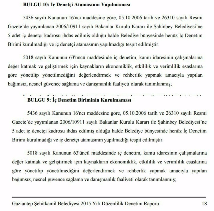 Sayıştay raporunda skandal: Rapor Şehitkamil Belediyesi'nin içerik Şahinbey'in